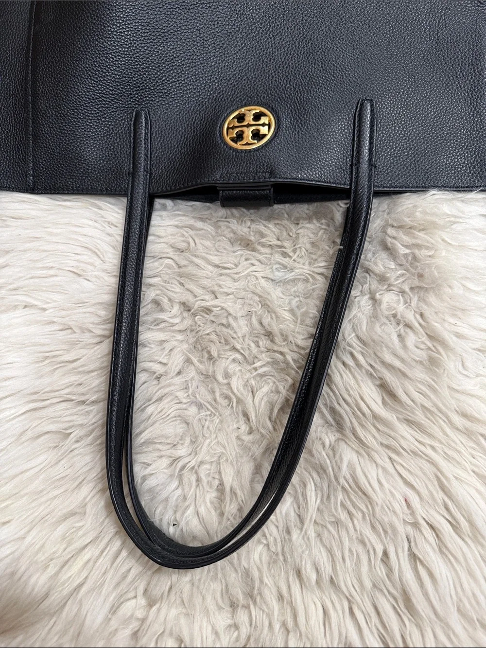 Tory Burch Carson Black Pebbled Leather Tote Bag